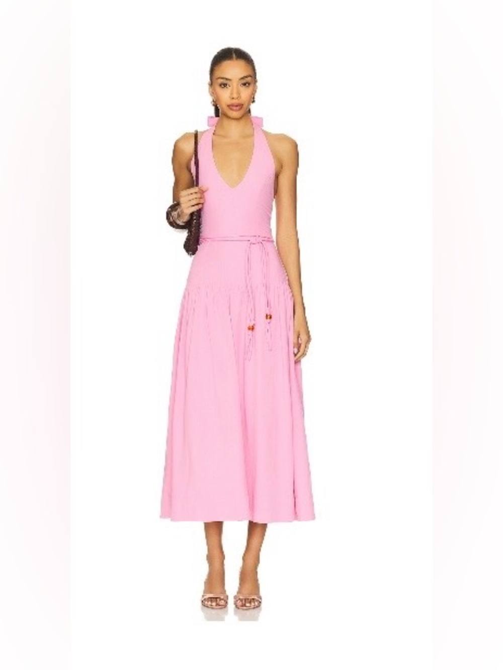 MINKPINK Pink Halter Tie Waist Midi Dress Size S